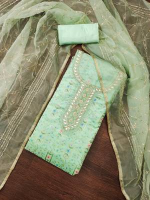 Women's mint handwork dress material 1