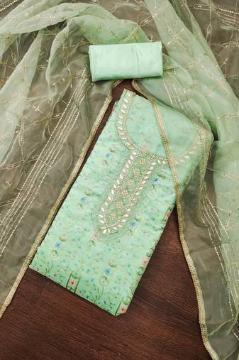 Women's mint handwork dress material