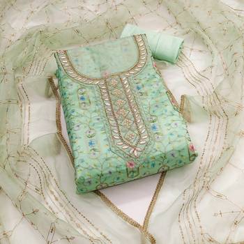 Women's mint handwork dress material 2