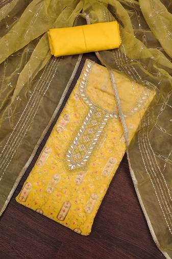 Women's yellow handwork dress material