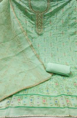 Women's mint handwork dress material 3
