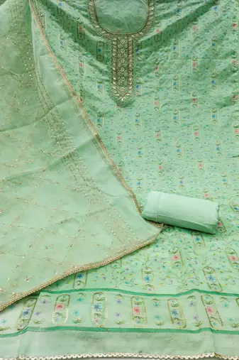 Women's mint handwork dress material