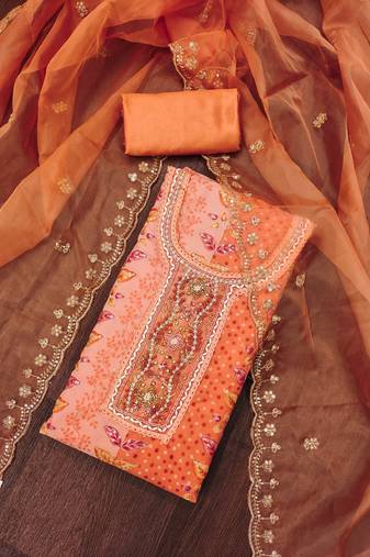 Women's orange handwork dress material