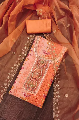 Women's orange handwork dress material