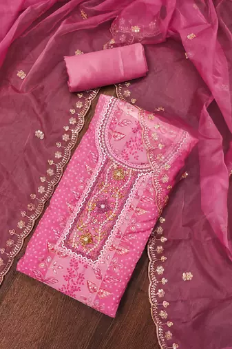Women's pink handwork dress material