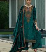 Unstitched Teal Green Designer Velvet Pakistani Suit Set