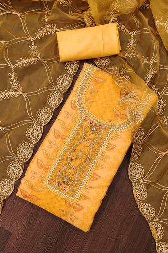 Women's yellow handwork dress material
