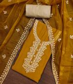 Women's mustard embroidered work dress material