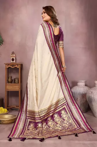 Off White Color Zari Weaving Handloom Kalamkari Silk Saree