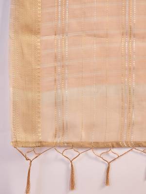 Beige organza jacquard saree with unstitched blouse piece 5