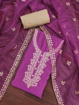 Women's purple embroidered work dress material 1