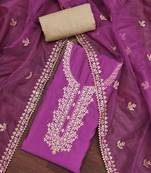 Women's purple embroidered work dress material