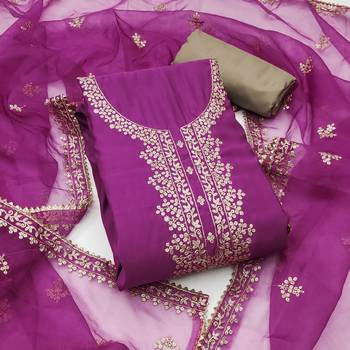 Women's purple embroidered work dress material 2
