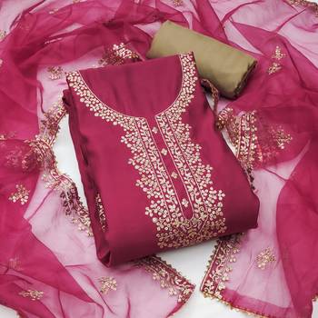 Women's pink embroidered work dress material 2