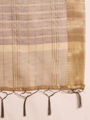 Brown organza jacquard saree with unstitched blouse piece 5