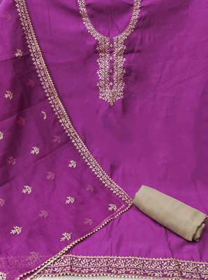 Women's purple embroidered work dress material 3