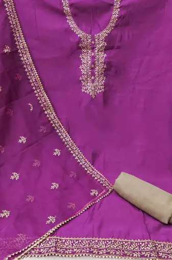 Women's purple embroidered work dress material