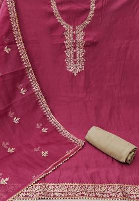 Women's pink embroidered work dress material 3