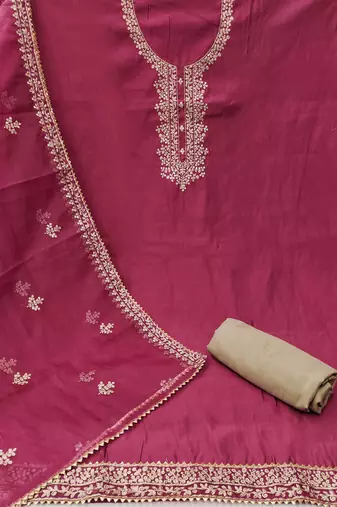 Women's pink embroidered work dress material
