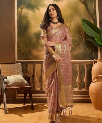 Lavender organza jacquard saree with unstitched blouse piece 1