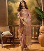 Lavender organza jacquard saree with unstitched blouse piece