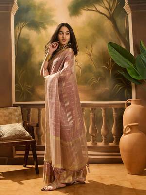 Lavender organza jacquard saree with unstitched blouse piece 2