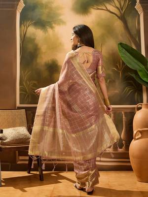 Lavender organza jacquard saree with unstitched blouse piece 3