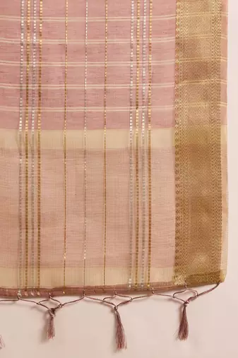 Lavender organza jacquard saree with unstitched blouse piece
