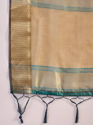 Blue organza jacquard saree with unstitched blouse piece 5