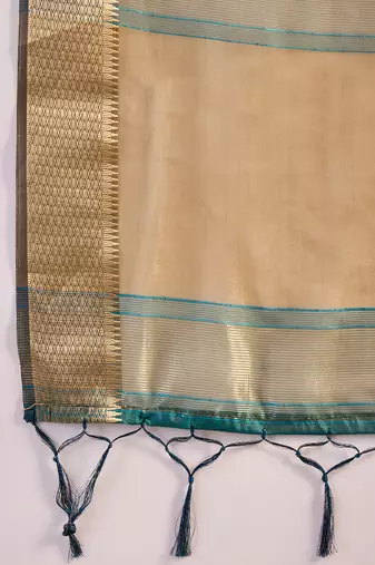 Blue organza jacquard saree with unstitched blouse piece