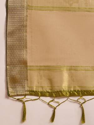 Green organza jacquard saree with unstitched blouse piece 5