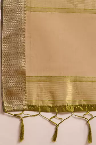 Green organza jacquard saree with unstitched blouse piece