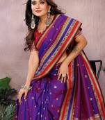 Purple Color Zari Weaving Handloom Kalamkari Silk Saree