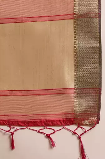 Pink organza jacquard saree with unstitched blouse piece