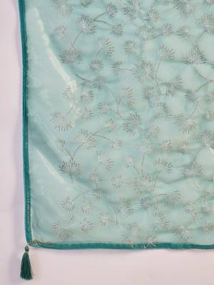 Blue net sequins work saree with unstitched blouse piece 5
