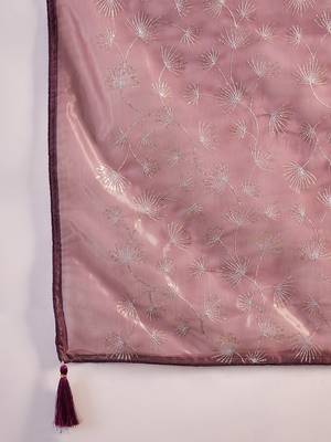 Purple net sequins work saree with unstitched blouse piece 5