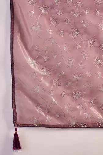 Purple net sequins work saree with unstitched blouse piece
