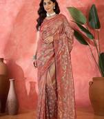 Rust net sequins work saree with unstitched blouse piece