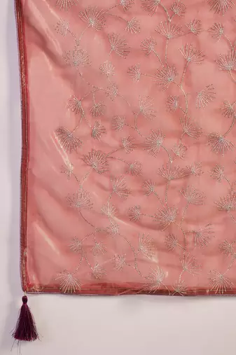 Rust net sequins work saree with unstitched blouse piece