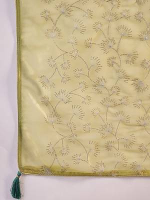 Yellow net sequins work saree with unstitched blouse piece 5