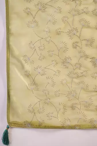 Yellow net sequins work saree with unstitched blouse piece