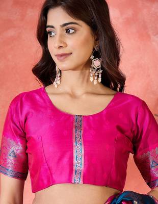 Blue silk blend sequins work saree with unstitched blouse piece 4
