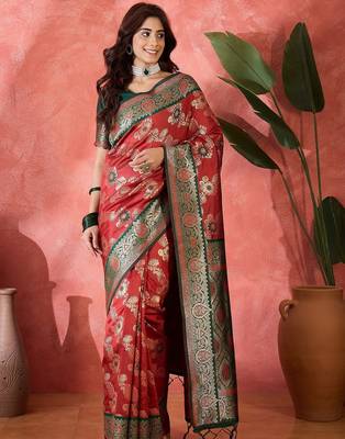 Maroon silk blend sequins work saree with unstitched blouse piece 1