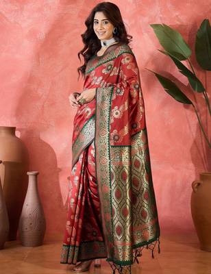 Maroon silk blend sequins work saree with unstitched blouse piece 2