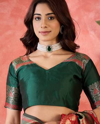 Maroon silk blend sequins work saree with unstitched blouse piece 4