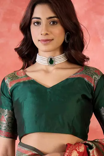 Maroon silk blend sequins work saree with unstitched blouse piece