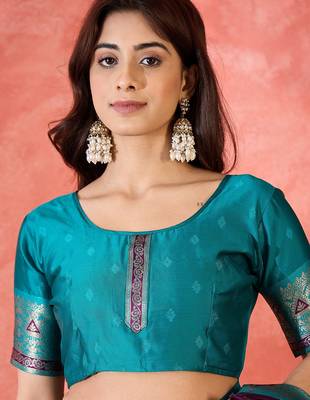 Purple silk blend sequins work saree with unstitched blouse piece 4
