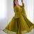 olive green georgette embroidered anarkali gown with dupatta- festive & party wear