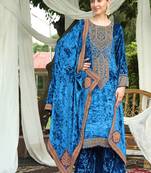 Unstitched Blue Ivy Designer Velvet Pakistani Suit Set