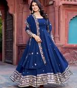 georgette nevy blue anarkali gown with thread & sequin work     stitched festive wear for women